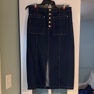 LOFT Indigo Denim Skirt with Button Accents